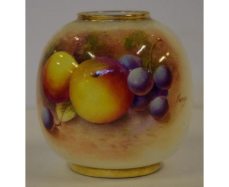 Royal Worcester signed squat fruit vase 7.5cm high