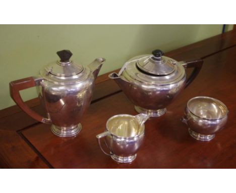 Vintage sterling silver tea set comprising tea pot, water pot, creamer & sugar bowl, hallmarked Birmingham 1920, 1.1k approx.