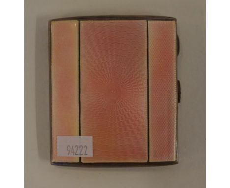 Enamel & sterling silver cigarette case hallmarked Birmingham 1937, maker: Barker Brothers Silver Ltd, 8cm x 7cm approx.