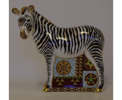 Royal Crown Derby Zebra paperweight signed by Hugh Gibson & gold seal to base, 16cm high approx.