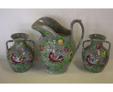 Pair of 19th Century Copeland Spode  vases & similarly decorated large jug, 28cm high
