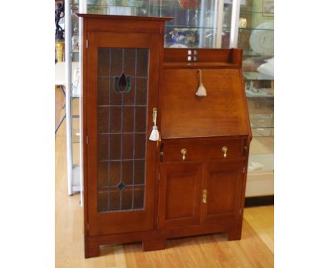 Vintage maple bureau bookcase the fall front bureau with fitted interior, drawer & cabinet below and leadlight book shelves t