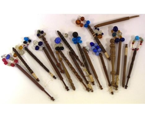 Nineteen vintage lace bobbins