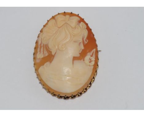 Vintage shell cameo brooch with plated surround, size: approx 5cm by 3.5 cm