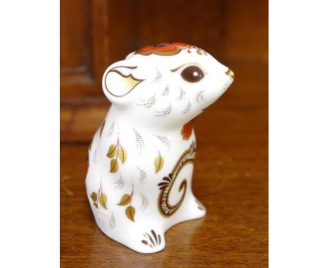 Royal Crown Derby standing mouse paperweight with gold button seal to base, 8 cm high approx