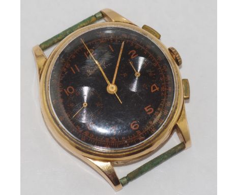 Breitling Mens 18k Gold Cadette Chronograph vintage around 1950's. Runs when tested. 37mm diameter. Small dents to case.