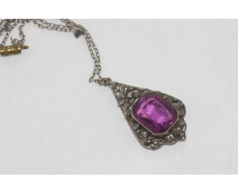 Vintage gold plated amethyst glass pendant on silver chain