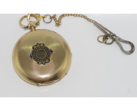 Bautte&Co Geneva 14ct gold,full hunter keyed watch enamel decoration on case, total weight: approx 36.6 grams, size: approx 5