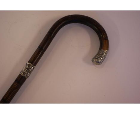 Edwardian sterling silver mounted walking stick hallmarked London 1906, 91cm long