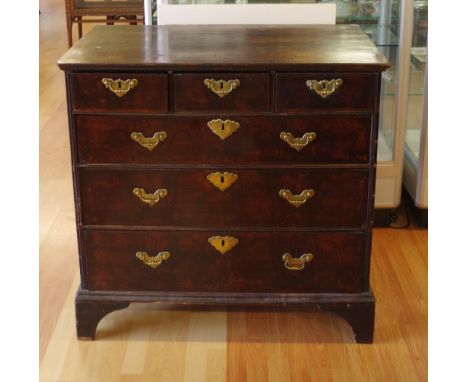 George II mahogany & oak chest of drawers with 3 small and 3 long drawers, 96cm wide, 56cm deep, 93.5cm high