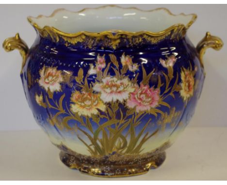 Antique Carlton ware jardiniere with floral decoration and gilt overlay, 20cm high