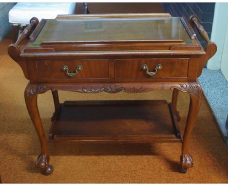 Vintage Chippendale style traymobile with lift out tray and 2 drawers, 95cm long