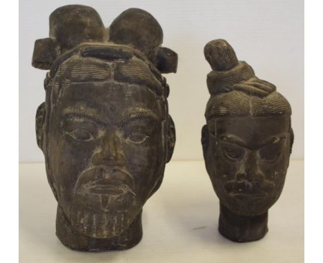 Two vintage Oriental gentleman head figurines H23cm approx