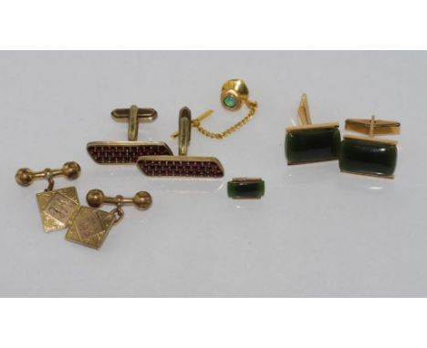 Various vintage cufflinks and tie pins including garnet set