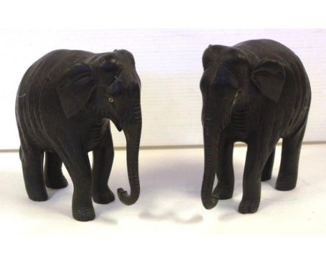 Two vintage carved timber elephant figures H15cm approx
