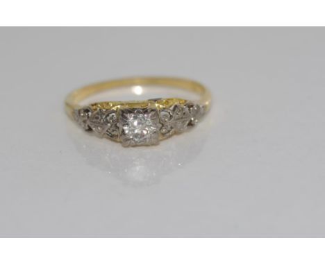 Vintage 16ct yellow gold & diamond ring weight: approx 2 grams, size: N/6-7 (marked 18ct tests suggest 16ct)