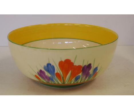 Clarice Cliff Bizarre 'Crocus' pattern bowl 21cm diameter, 9cm high, scratches to inside centre
