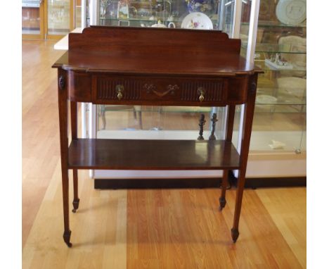 Vintage 2 tier dumb waiter Australian made, with 1 drawer and square taper footed legs on casters, 107cm wide, 50cm deep, 122