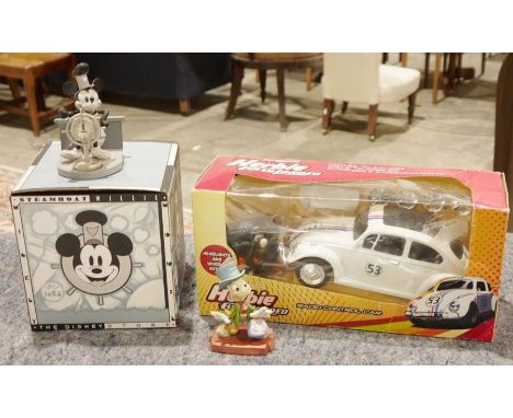 Disney Store Steamboat Willy model, a Disney Collections model&nbsp;of Jiminy Cricket and a Herbie Fully Loaded radio control