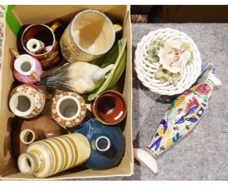 Two Spode Chivas Brothers liqueur bottles, a pair of Coalport ceramic decanters,&nbsp;a Maranta pottery jug, two maiolica-sty