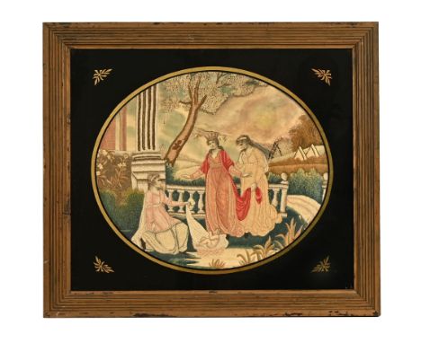 Edwardian tapestry depicting The Story of Moses, frame 62 cm x 54 cm