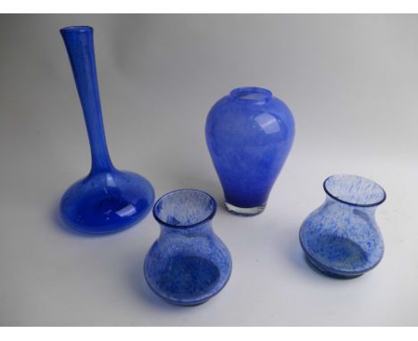 Four pieces of blue Art Glass 