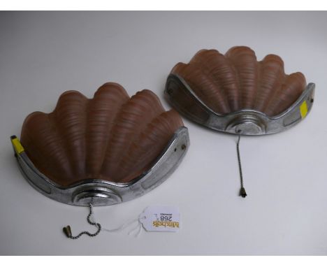 Pair of Art Deco pink glass shell patterned light fittings 