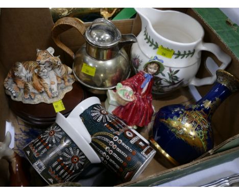 Portmeirion jug, Carltonware vase, Royal Doulton "Linda", The Windermere Can and BFA tiger figurine 