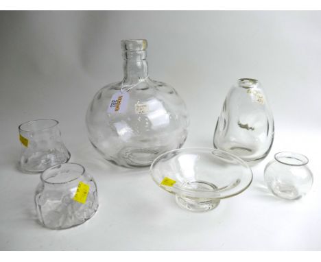 Six clear Art Glass vases and bowls