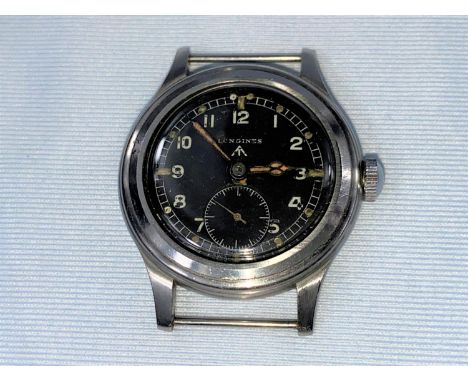 A Longines stainless steel manual wind watch, WWII period. Case back numbered:- 23088,       1538 WWW  F5262. With black dial
