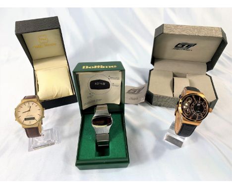 An original boxed GT quartz/precision gentleman's wrist watch. Also a gents wrist watch by Philip Mercier.  Also a stainless 