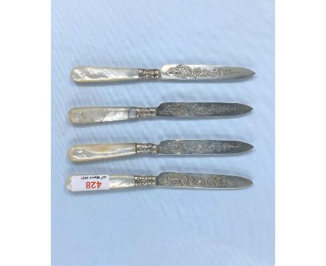 4  hallmarked silver mother of pearl handle dessert knives, Sheffield 1900 (one handle cracked) 