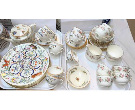 A Royal Worcester part tea service; a Royal Worcester set of 6 "Exotic Butterflies" plates; a Minton "Spring Bouquet" part te