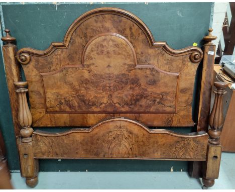 An Edwardian 4'6" bed inlaid mahogany; a Victorian figured walnut 4'6" bed  (Both reasonably good condition, the walnut bed w