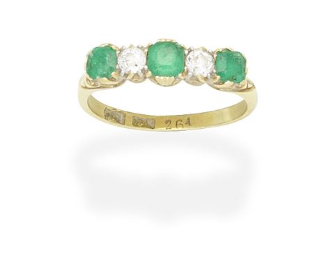 DIAMOND AND EMERALD RINGSet with step-cut emeralds and old brilliant-cut diamonds, ring size approx. SFor further information