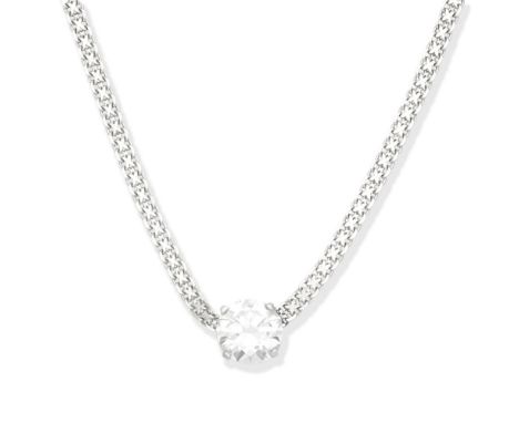 DIAMOND NECKLACESet with an old brilliant-cut diamond, on a flattened fancy-link chain, mounted in platinum, diamond approx. 