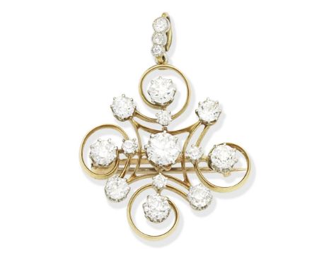 DIAMOND-SET PENDANT/BROOCH,  CIRCA 1900The openwork cartouche set with old brilliant-cut diamonds,  diamonds approx. 2.20cts 