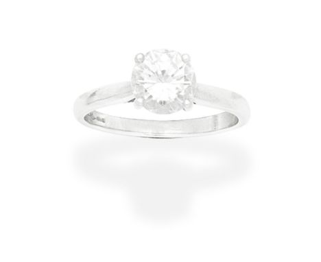 DIAMOND SINGLE-STONE RINGSet with a brilliant-cut diamond weighing 1.50 carats, mounted in platinum, maker's mark DOM, Europe