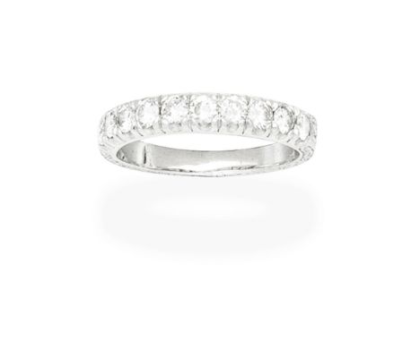 DIAMOND HALF ETERNITY RINGSet with old brilliant-cut diamonds, with chased design to reverse of hoop,  diamonds approx. 0.70c
