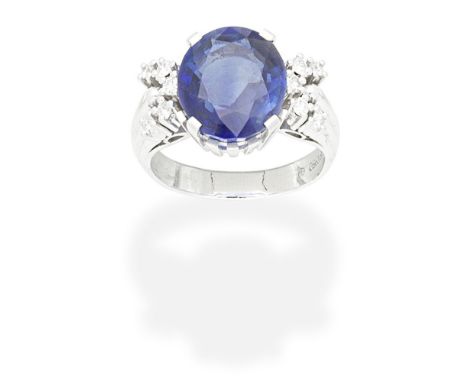 SAPPHIRE AND DIAMOND RINGThe oval-cut sapphire between brilliant-cut diamond shoulders, ring size approx. QFootnotes:Accompan