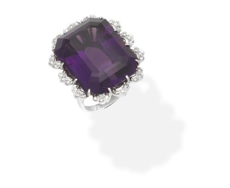 AMETHYST AND DIAMOND CLUSTER RINGThe octagonal-cut amethyst within a single-cut diamond surround, ring size approx. PFor furt