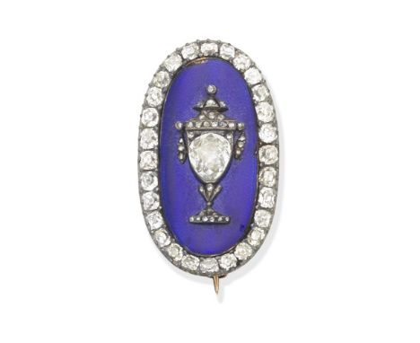 ENAMEL AND DIAMOND BROOCH, LATE 18TH CENTURY/EARLY 19TH CENTURYThe plaque depicting a funerary urn, set with a pear-shaped an