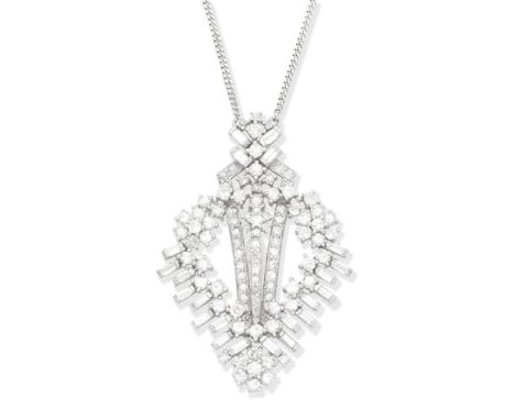 DIAMOND NECKLACEThe openwork plaque set with brilliant, old brilliant, and step-cut diamonds, diamonds approx. 1.95cts,  leng