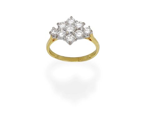 DIAMOND CLUSTER RING,  1998Set with brilliant-cut diamonds, mounted in 18 carat gold, diamonds approx. 1.35cts total, London 