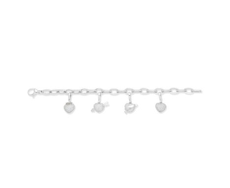 THEO FENNELL: DIAMOND-SET CHARM BRACELET, 2005The fancy-linking chain with alternating brilliant-cut diamond set links, suspe