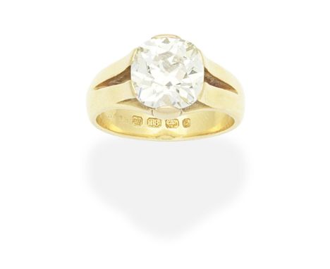 DIAMOND SINGLE-STONE RING, 1884The cushion-shaped diamond, mounted in 18 carat gold, diamond approx. 4.90cts, UK hallmark, ri