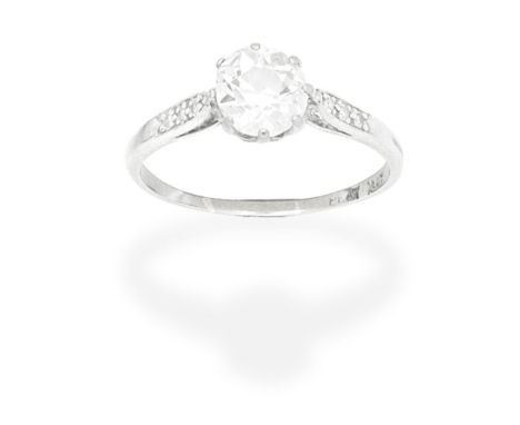 DIAMOND SINGLE STONE RINGThe old brilliant-cut diamond between single-cut diamond shoulders, principal diamond approx. 1.20ct