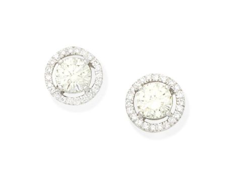DIAMOND EARSTUDSEach brilliant-cut diamond, within a similarly-cut diamond halo surround, principle diamond weight approx. 1.