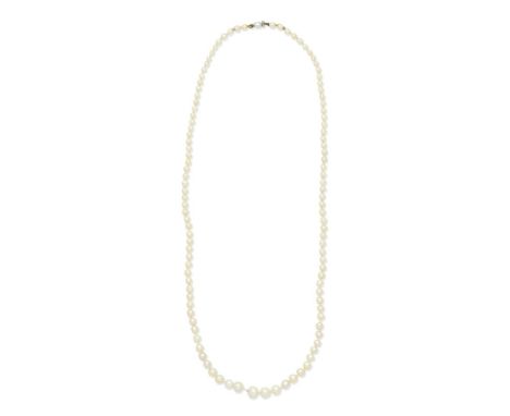 NATURAL PEARL NECKLACEThe single row of 3.0mm-7.2mm natural pearls, length 54.0cmFootnotes:Accompanied by a report from Gem &