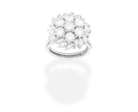 DIAMOND CLUSTER RINGSet with brilliant-cut diamonds, in a marquise-cut diamond surround, diamonds approx. 4.10cts total, ring